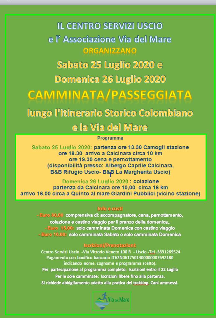 Volantino PASSEGGIATA-CAMMINATA LUNGO L'ITINERARIO STORICO COLOMBIANO E LA VIA DEL MARE